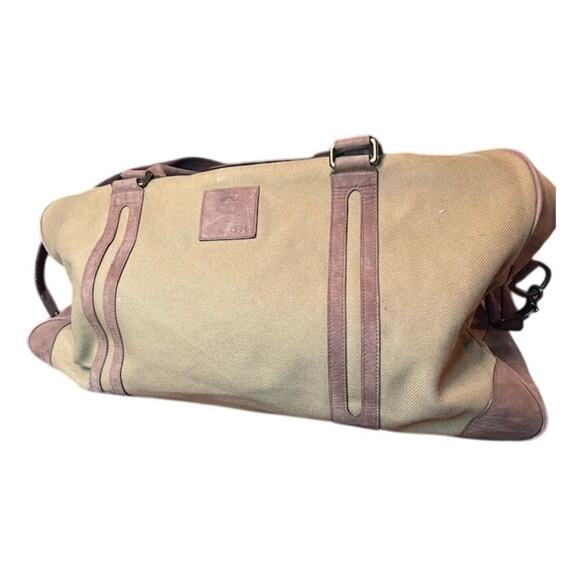 Saari Duffle Bag Madras Weekend Luggage Gym Military Green Brown Canvas Leather - Picture 2 of 12